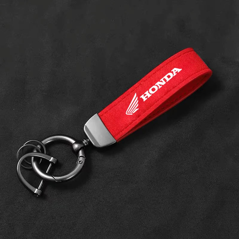Car Styling Emblem Alloy Keyring Motorcycle Suede Leather Keychain For Honda Mugen Power Civic Accords CRV Hrv Jazz CBR VTEC VFR