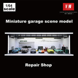 1/64 Diorama Car Garage Model LED Lighting Car Parking Lot Showroom Scene Display Model Gift Toys