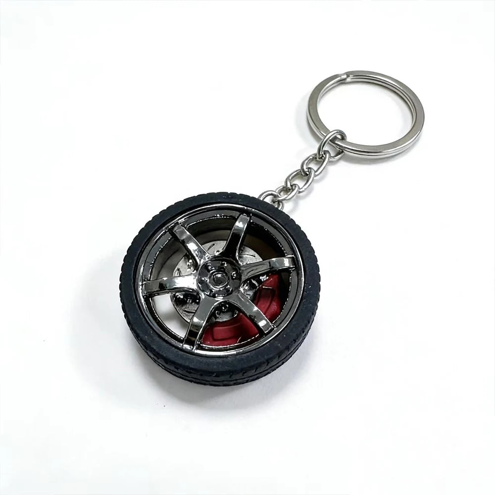Car Wheel Keychain, Small Tire Rim Keyring with Brake Disc, Automotive Key Chain, Car Guy Gift, Car Wheel KeychainV