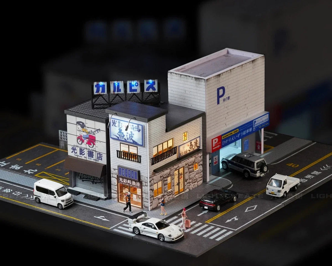 1/64 Diorama Seafood Restaurant Building LED Scene Model Car Garage Model City