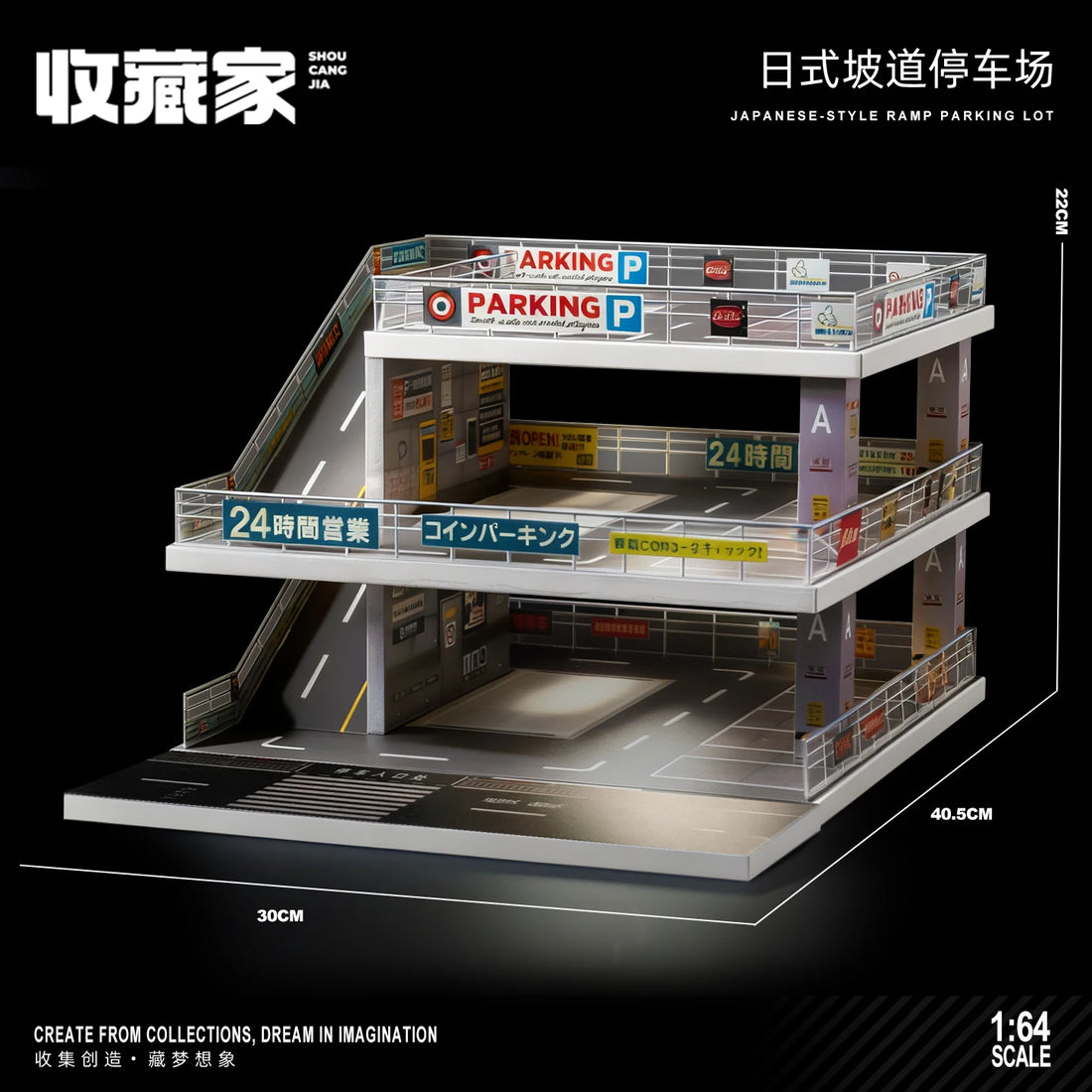 1:64 Scale Octagon Parking Lot Car Garage Diorama Models LED Lights Realistic Design