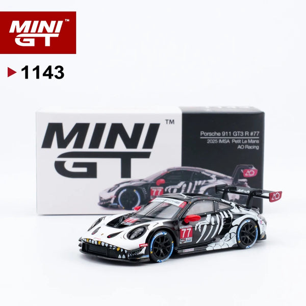 MINIGT 1:64 Porsche 911 GT3 R #77 AO Racing 2025 IMSA Petit Le Mans Halloween Bone Dragon MGT Alloy Car Model 1143