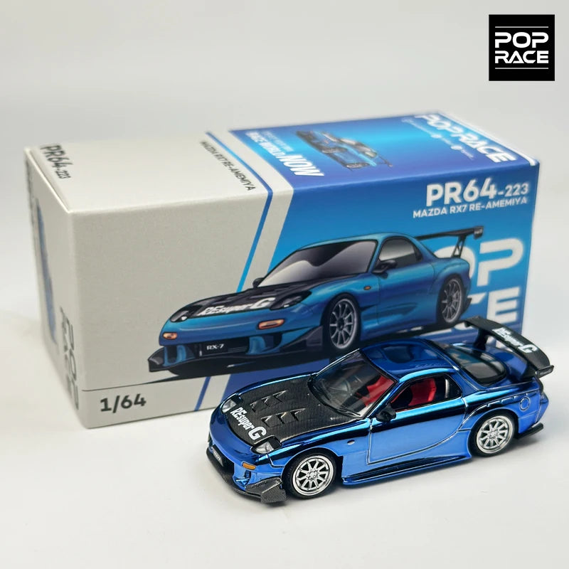 POPRACE 1:64 Chromblau RX7 FD3S RE Legierungsautomodell 223