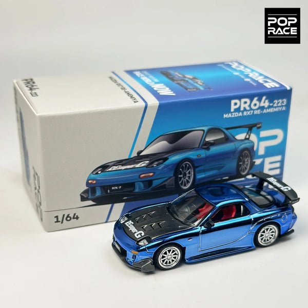 POPRACE 1:64 Chromblau RX7 FD3S RE Legierungsautomodell 223