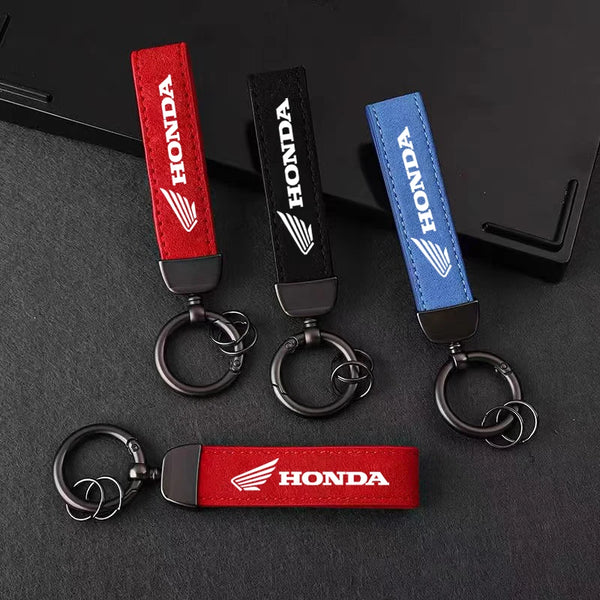 Car Styling Emblem Alloy Keyring Motorcycle Suede Leather Keychain For Honda Mugen Power Civic Accords CRV Hrv Jazz CBR VTEC VFR