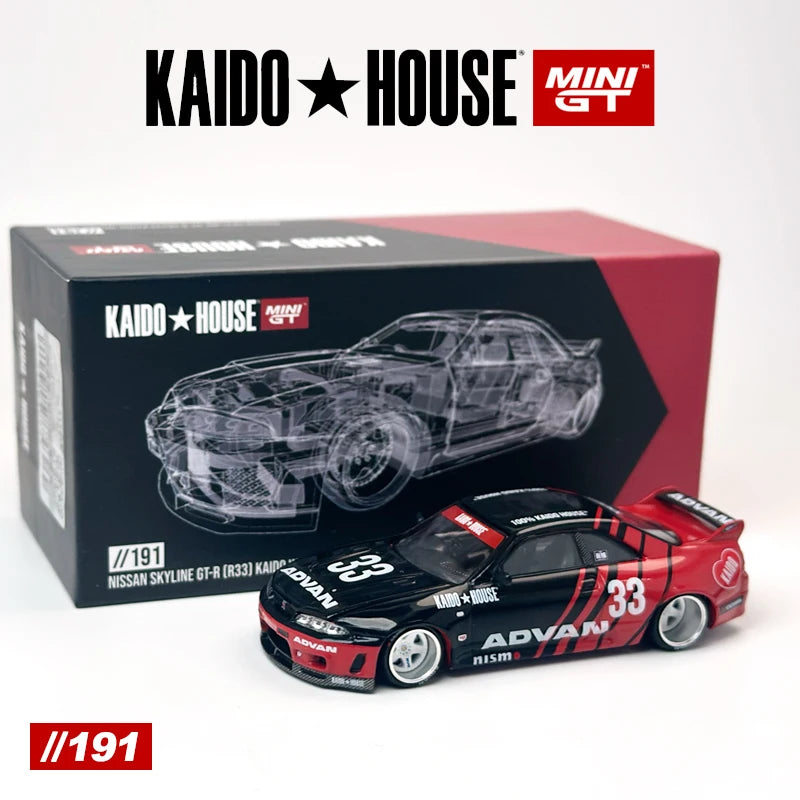 Kaido House MINIGT Nissan Skyline GTR R33 Kaido Works ADVAN KHMG Legierungsautomodell 191 Chase