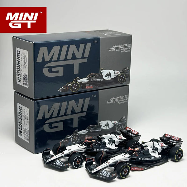 MINIGT 1:64 AlphaTauri AT04 #22 #21 Yuki Tsunoda Nyck de Vries 2023 F1 2023 Großer Preis von Australien Legierungsautomodell 726 727
