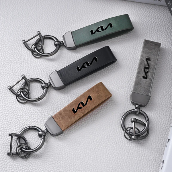 Metal Leather Car Logo Styling Keychain Key Ring For KIA KN Rio Ceed Sportage Cerato Soul Sorento Picanto Optima Car Accessories
