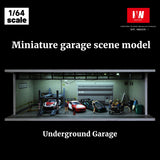 1/64 Diorama Car Garage Model LED Lighting Car Parking Lot Showroom Scene Display Model Gift Toys