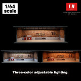 1/64 Diorama Car Garage Model LED Lighting Car Parking Lot Showroom Scene Display Model Gift Toys