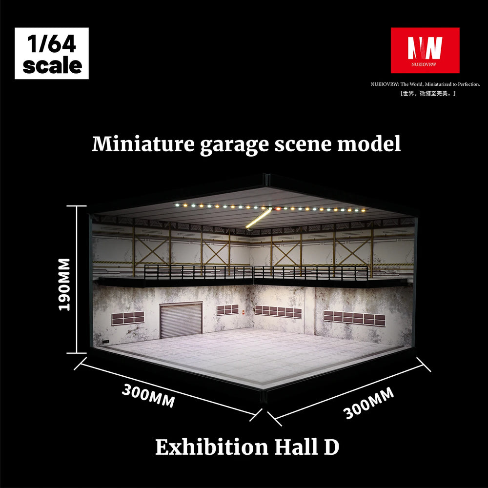 1/64 Diorama Car Garage Model LED Lighting Car Parking Lot Showroom Scene Display Model Gift Toys