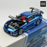 POPRACE 1:64 Chromblau RX7 FD3S RE Legierungsautomodell 223