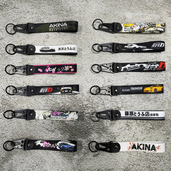Newest JDM Style Car Keychain Nylon Initial D Gift Lanyard Keyring Auto Key Steel Spring Clip Key Starp Key Pendant